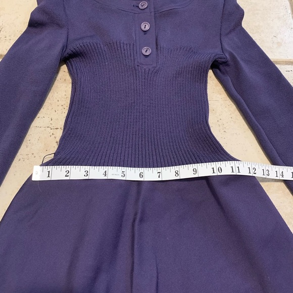 VINTAGE Rodier Paris Ribbed Knit A-Line Midi Dress - Purple - Made in France XS - Picture 5 of 7